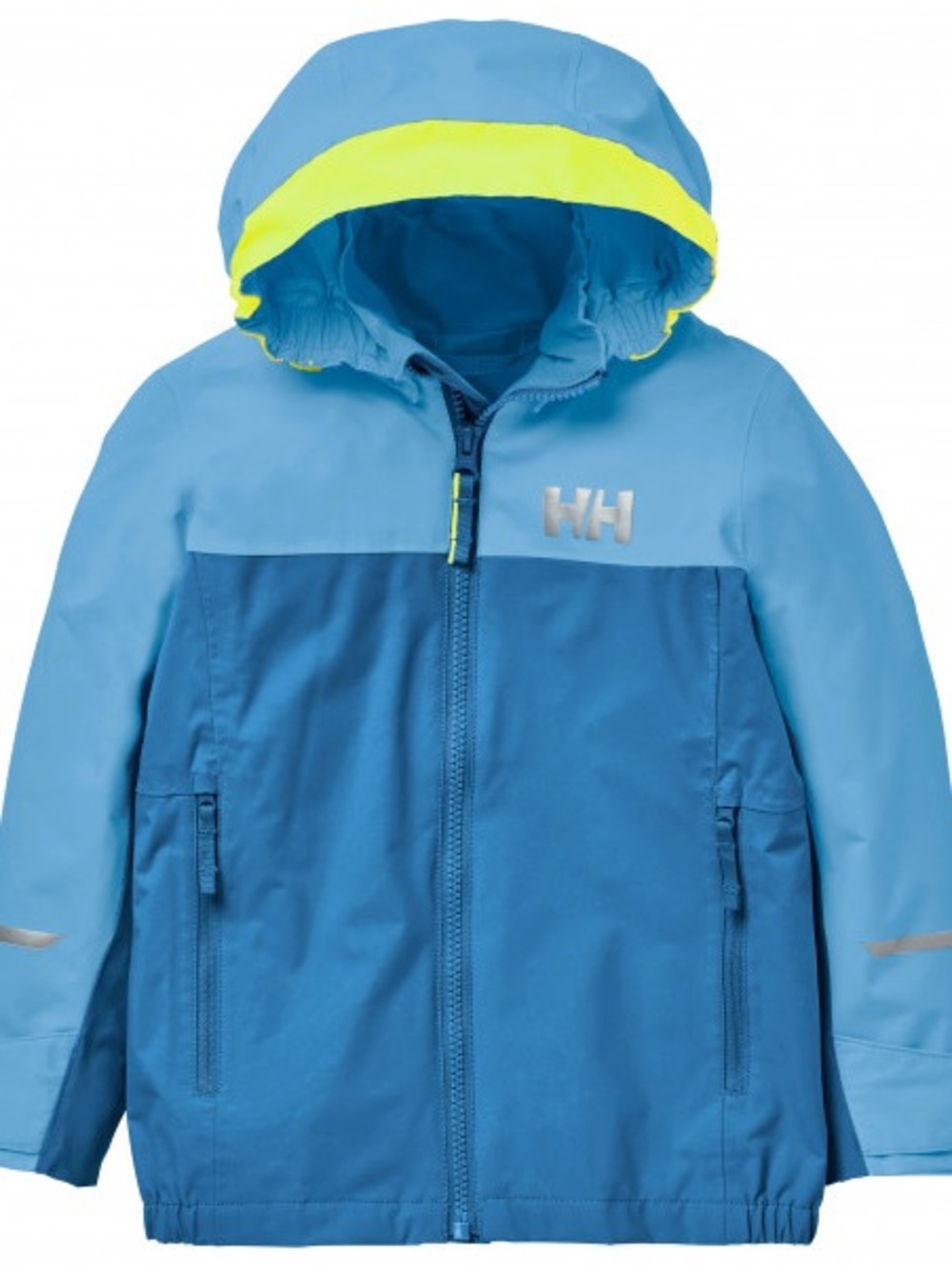 Helly Hansen Kids Two-Tone Blue Rain Jacket with Neon Accent